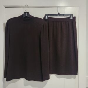 St John Collection Chocolate Brown Knit Skirt Set
